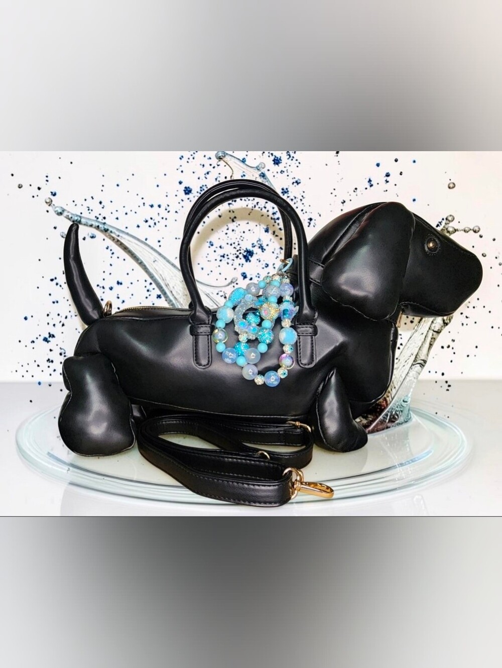 Black Dachshund-Shaped Leather Handbag With Detachable Strap & Charm NWOT